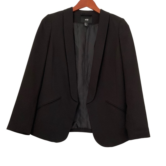 H&M Women’s Blazer Sz 6 Black Tuxedo Open Front Office Siren Corpcore Academia - Picture 1 of 10